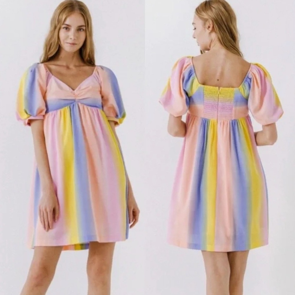 EUC English Factory Colorful Puff Sleeve Mini Dress